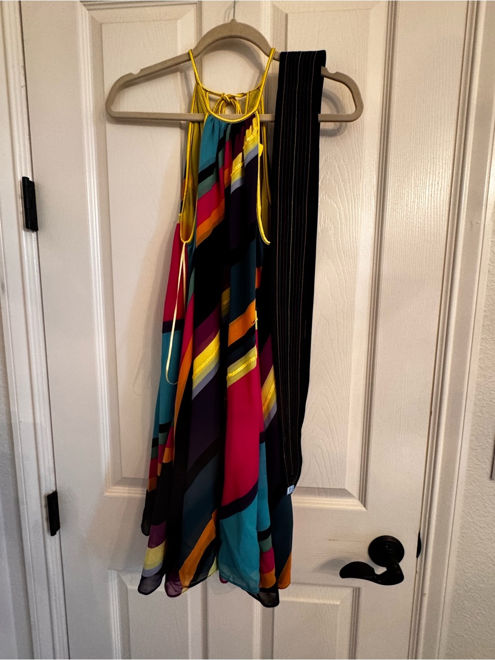 Catherine Malandrino Yellow-Trim Multi-Color Asymmetrical Halter Dress